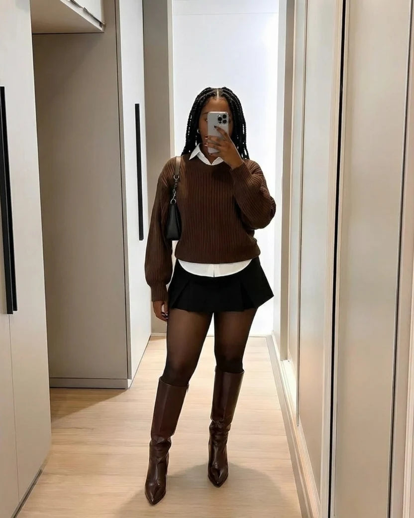 Fleece-lined tights outfit photo
