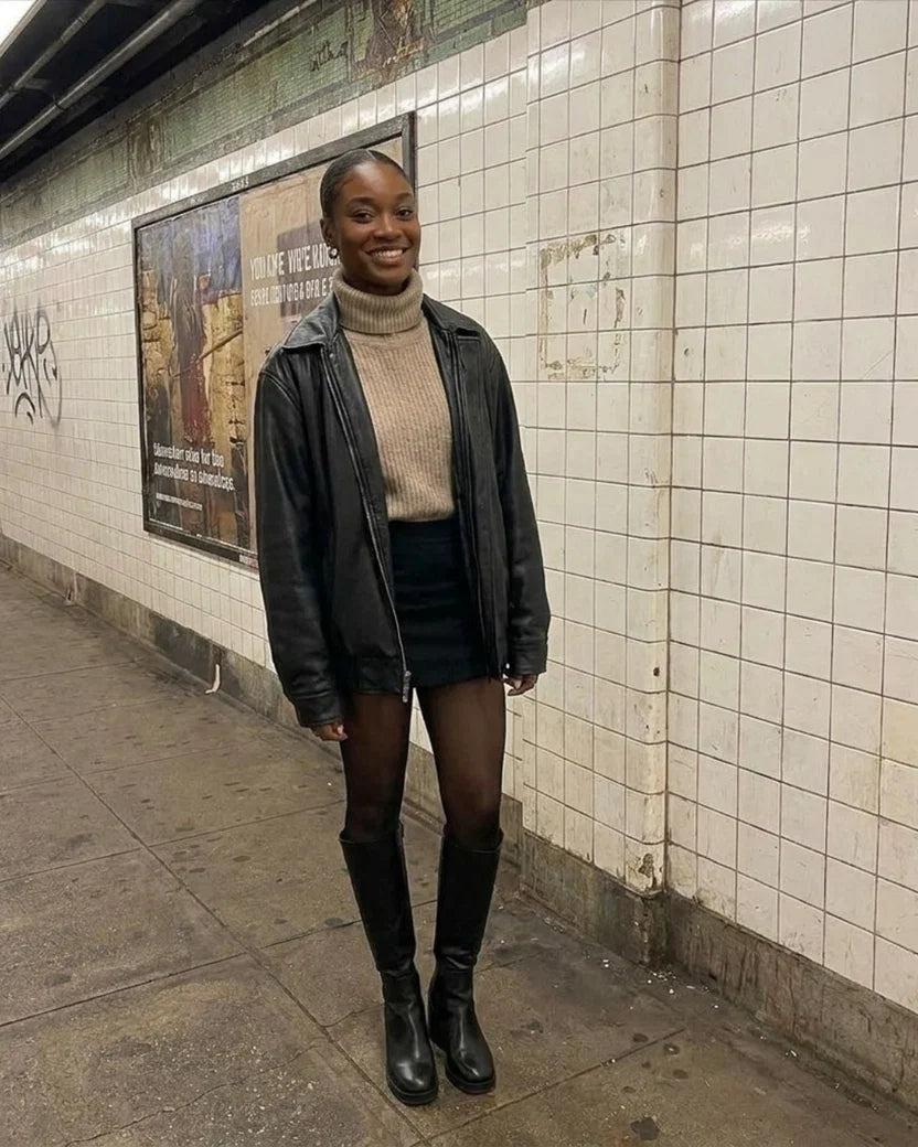 Fleece-lined tights outfit photo